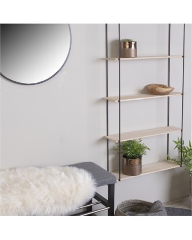Etagère murale en métal et bois 65x17xH145 cm bois clair  et  noir