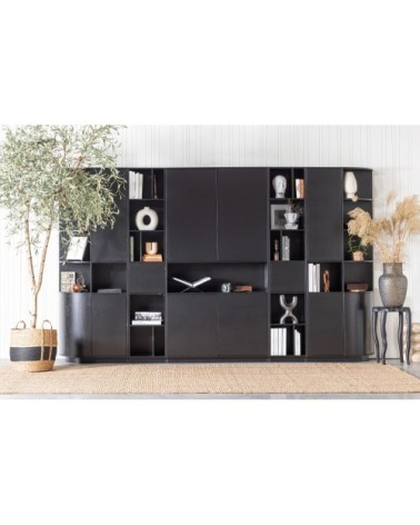 Meuble de rangement en bois massif de pin L110cm noir