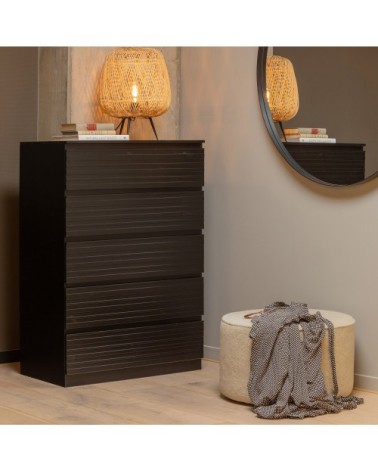 Commode 5 tiroirs en bois massif de pin noir