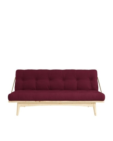 Canapé convertible en bois naturel et tissu bordeaux