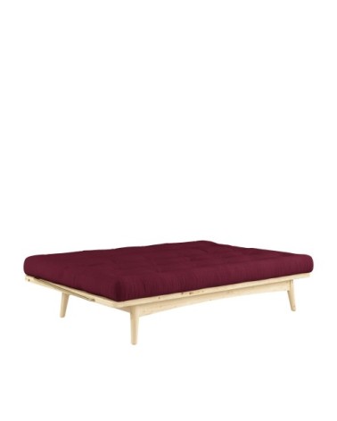 Canapé convertible en bois naturel et tissu bordeaux