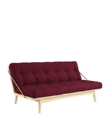 Canapé convertible en bois naturel et tissu bordeaux