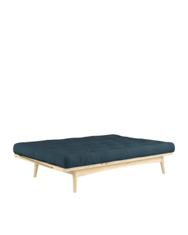 Canapé convertible en bois naturel et tissu bleu pétrole