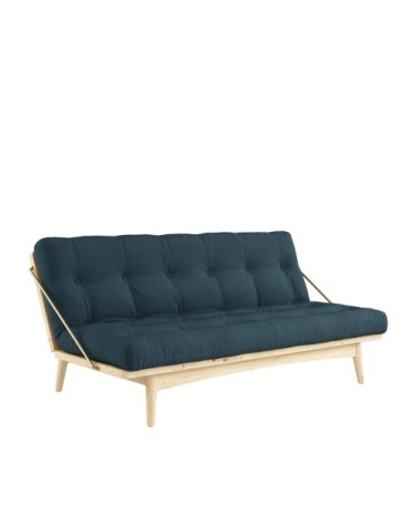 Canapé convertible en bois naturel et tissu bleu pétrole