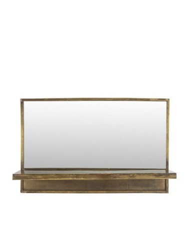 Miroir rectangle en laiton avec étagère laiton