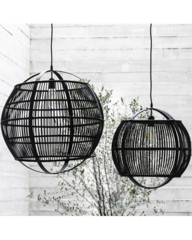Suspension ronde en bambou D31cm noir
