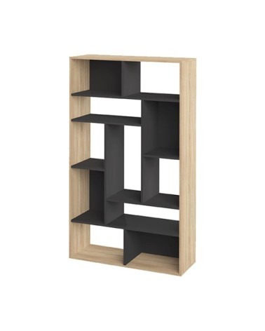 Bibliothèque effet bois noir et chêne naturel