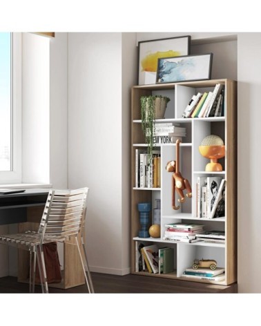 Bibliothèque effet bois blanc et chêne naturel