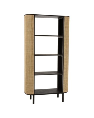 Étagère design 4 niveaux en rotin et bois noir