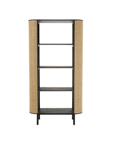Étagère design 4 niveaux en rotin et bois noir