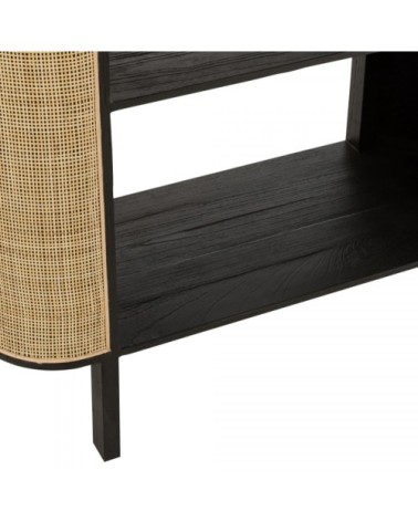 Étagère design 4 niveaux en rotin et bois noir