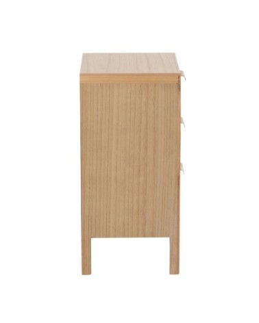 Table de chevet 3 tiroirs en bois et rotin