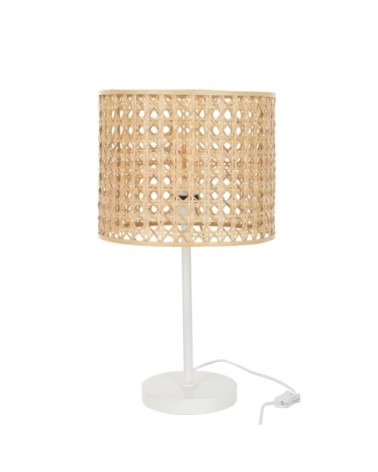Lampe en cannage pied métal blanc