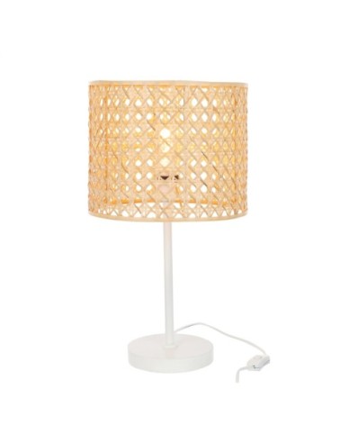 Lampe en cannage pied métal blanc