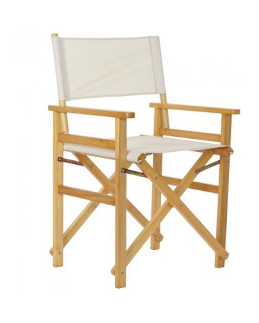 Fauteuil de jardin pliant en bois et tissu beige 56x48x87cm