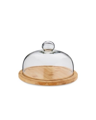 Plateau à fromage rond bambou et cloche en verre 24x15,5cm