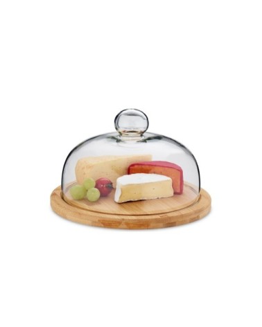 Plateau à fromage rond bambou et cloche en verre 24x15,5cm