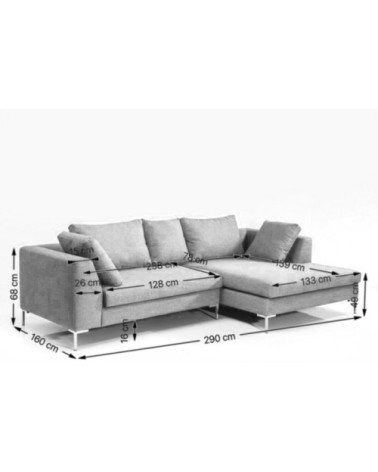 Canapé d'angle droit 4 places en tissu gris foncé