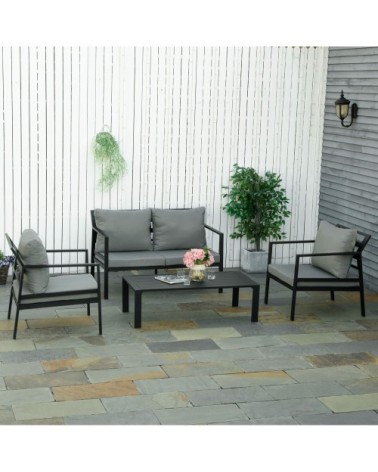 Salon de jardin style yachting 4 places 4 pièces avec coussins gris