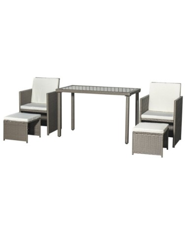 Salon de jardin encastrable 2 fauteuils 2 tabourets table basse gris