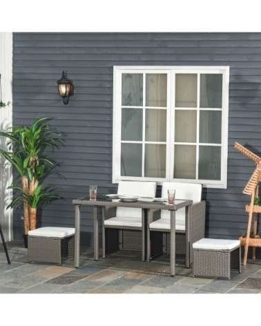 Salon de jardin encastrable 2 fauteuils 2 tabourets table basse gris