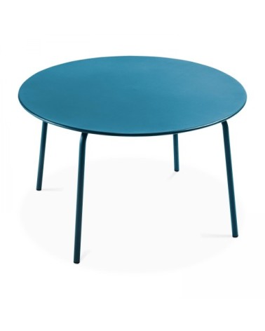 Ensemble table de jardin ronde et 6 chaises en métal bleu pacific