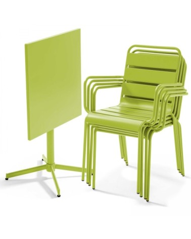 Ensemble table de jardin et 4 fauteuils en métal vert