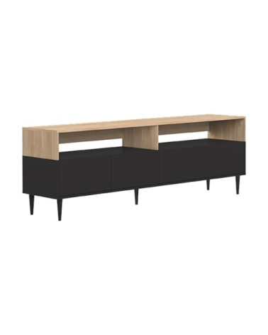 Meuble TV 2 niches effet bois noir et chêne naturel