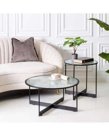 Table ronde en fer et verre noir
