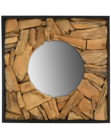 Miroir carré en teck recyclé naturel 70x70cm