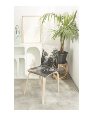 Chaise en bois de bouleau avec imprimé tropical