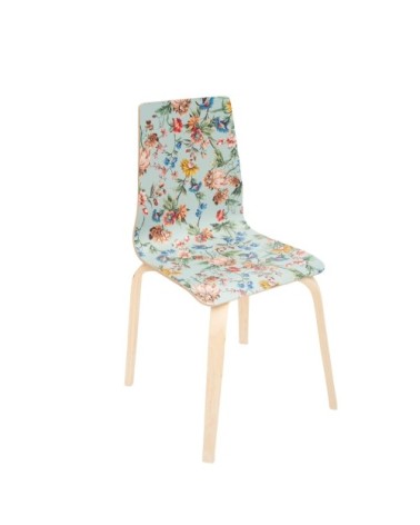 Chaise en bois de bouleau avec imprimé à fleurs