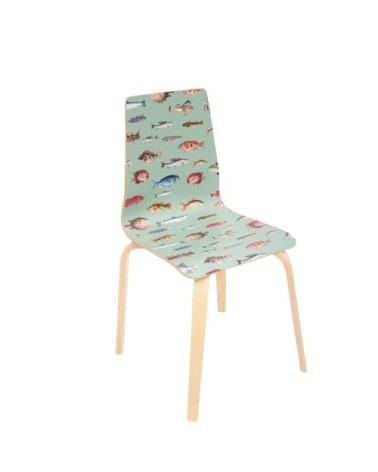 Chaise en bois de bouleau avec imprimé à poissons