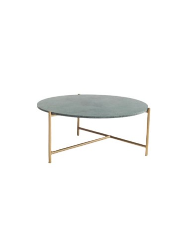 Table métallisée en marbre et fer vert.