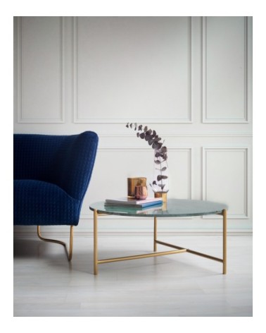 Table métallisée en marbre et fer vert.