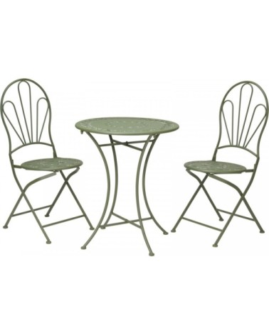 Set table + 2 chaises de jardin pliable en métal vert