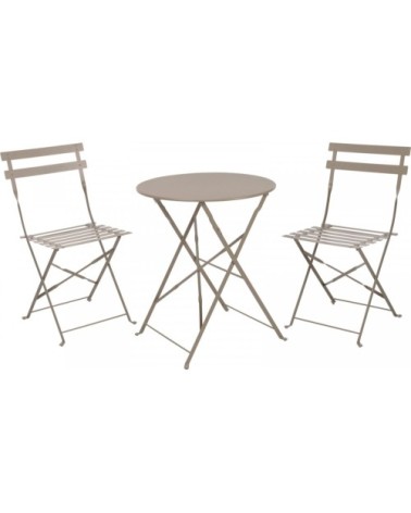 Set table + 2 chaises de jardin pliable en métal taupe