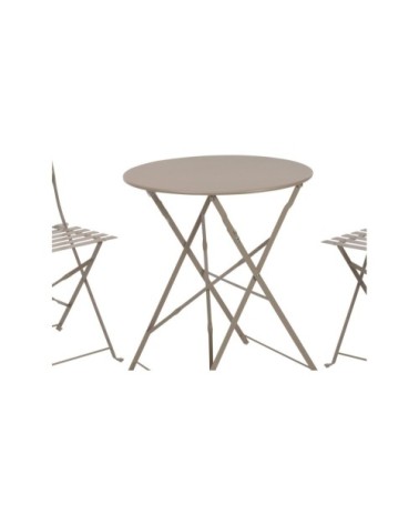 Set table + 2 chaises de jardin pliable en métal taupe