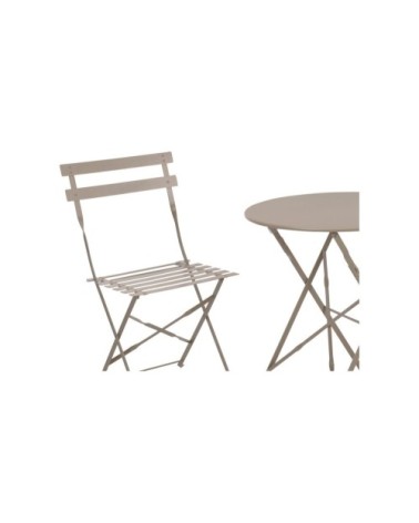 Set table + 2 chaises de jardin pliable en métal taupe