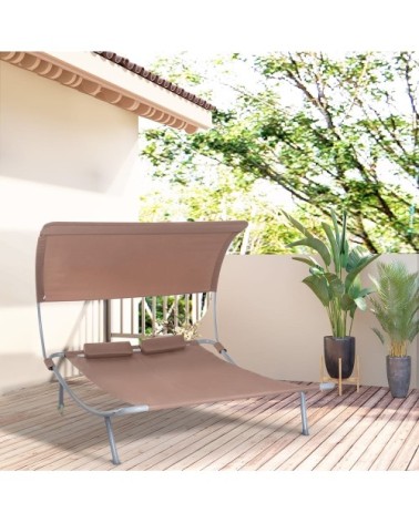 Bain de soleil 2 places design contemporain marron foncé