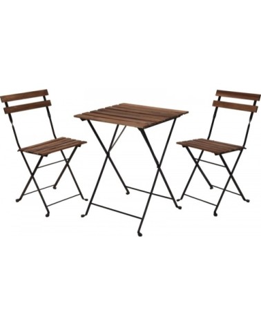 Set table + 2 chaises de jardin pliable en métal noir et bois