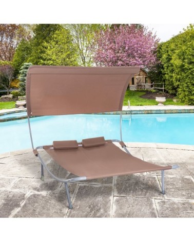 Bain de soleil 2 places design contemporain marron foncé