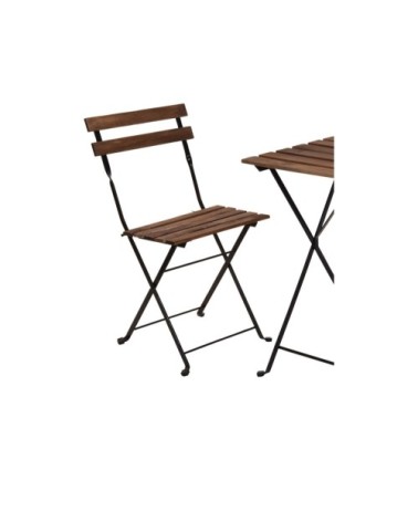 Set table + 2 chaises de jardin pliable en métal noir et bois