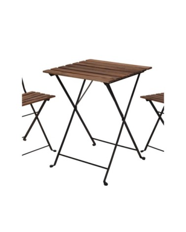 Set table + 2 chaises de jardin pliable en métal noir et bois