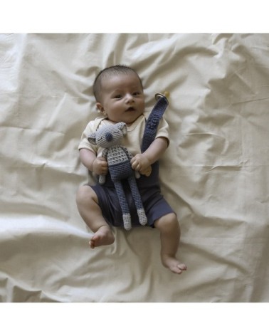 Attache-sucette en crochet  Bleu