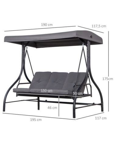 Balancelle de jardin 3 places convertible avec matelas gris