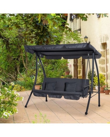 Balancelle de jardin 3 places réglable métal polyester noir anthracite