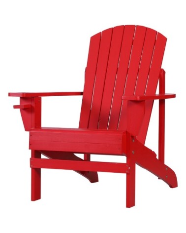 Fauteuil de jardin porte-gobelet bois de sapin traité peint rouge