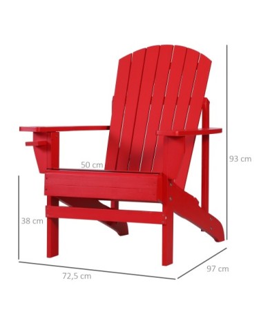 Fauteuil de jardin porte-gobelet bois de sapin traité peint rouge