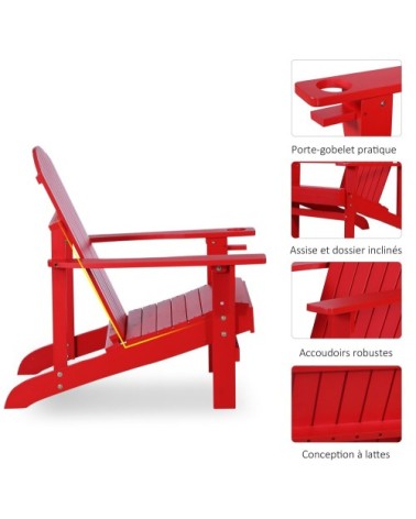 Fauteuil de jardin porte-gobelet bois de sapin traité peint rouge